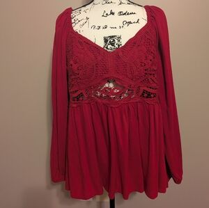 Red Lace Detail Blouse